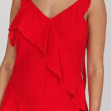 Johannson Ruffle Trim Maxi Dress Red