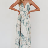 Snooze Marble Print Backless Maxi Dress Teal