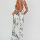 Snooze Marble Print Backless Maxi Dress Teal