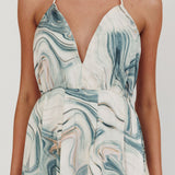 Snooze Marble Print Backless Maxi Dress Teal