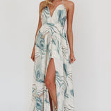 Snooze Marble Print Backless Maxi Dress Teal