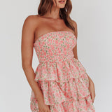 Like Angels Shirred Bodice Ruffle Mini Dress Pink