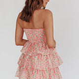 Like Angels Shirred Bodice Ruffle Mini Dress Pink