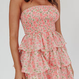Like Angels Shirred Bodice Ruffle Mini Dress Pink