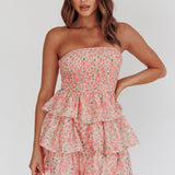 Like Angels Shirred Bodice Ruffle Mini Dress Pink