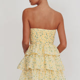 Like Angels Shirred Bodice Ruffle Mini Dress Yellow