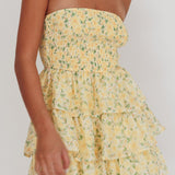 Like Angels Shirred Bodice Ruffle Mini Dress Yellow