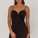 Keiosha Pleated Sweetheart Neckline Mini Dress Black