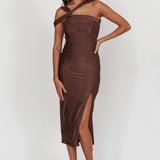 First Impressions One Shoulder Midi Dress Chocolate