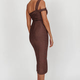 First Impressions One Shoulder Midi Dress Chocolate