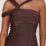 First Impressions One Shoulder Midi Dress Chocolate