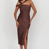 First Impressions One Shoulder Midi Dress Chocolate