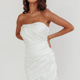Boulevard Bliss Gathered Mini Dress Off White