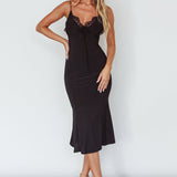 Addicted To You Lace Trim Midi Dress Black