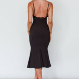 Addicted To You Lace Trim Midi Dress Black