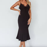 Addicted To You Lace Trim Midi Dress Black
