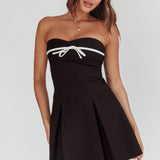 Camelia Box Pleat Bow Mini Dress Black