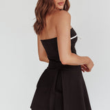 Camelia Box Pleat Bow Mini Dress Black