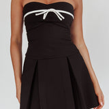 Camelia Box Pleat Bow Mini Dress Black