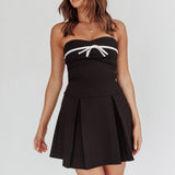 Camelia Box Pleat Bow Mini Dress Black