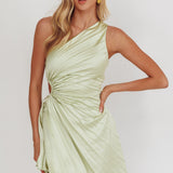 Glow Ray One-Shoulder Pleat Dress Apple