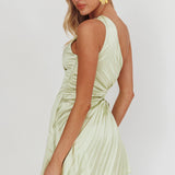 Glow Ray One-Shoulder Pleat Dress Apple