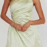 Glow Ray One-Shoulder Pleat Dress Apple
