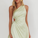 Glow Ray One-Shoulder Pleat Dress Apple