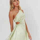 Glow Ray One-Shoulder Pleat Dress Apple