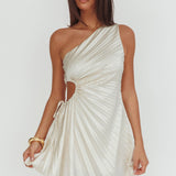 Glow Ray One-Shoulder Pleat Dress Champagne