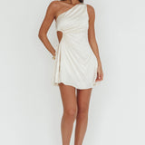 Glow Ray One-Shoulder Pleat Dress Champagne