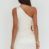 Glow Ray One-Shoulder Pleat Dress Champagne