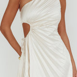 Glow Ray One-Shoulder Pleat Dress Champagne