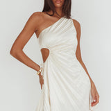 Glow Ray One-Shoulder Pleat Dress Champagne