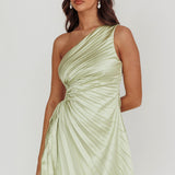 Glow Ray One-Shoulder Pleat Dress Apple