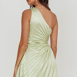 Glow Ray One-Shoulder Pleat Dress Apple