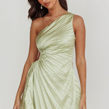 Glow Ray One-Shoulder Pleat Dress Apple