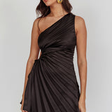 Glow Ray One-Shoulder Pleat Dress Black