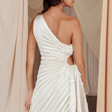Glow Ray One-Shoulder Pleat Dress Champagne
