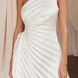 Glow Ray One-Shoulder Pleat Dress Champagne