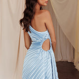 Glow Ray One-Shoulder Pleat Dress Sky Blue
