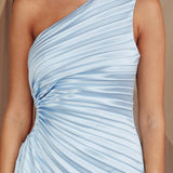 Glow Ray One-Shoulder Pleat Dress Sky Blue