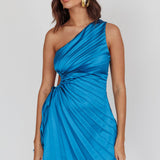 Glow Ray One-Shoulder Pleat Dress Teal