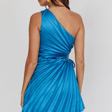 Glow Ray One-Shoulder Pleat Dress Teal