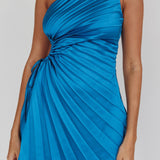Glow Ray One-Shoulder Pleat Dress Teal