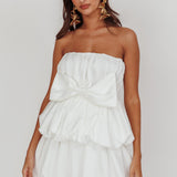 Carmelita Tiered Bubble Bow Mini Dress Off White