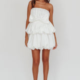 Carmelita Tiered Bubble Bow Mini Dress Off White