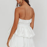 Carmelita Tiered Bubble Bow Mini Dress Off White