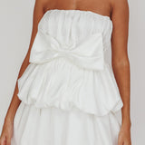 Carmelita Tiered Bubble Bow Mini Dress Off White