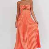 Wicked Games Strapless Pleated Maxi Dress Orange